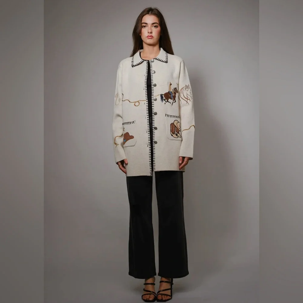 Western Embroidered Button-Up Jacket. blue b - Picture 6 of 13